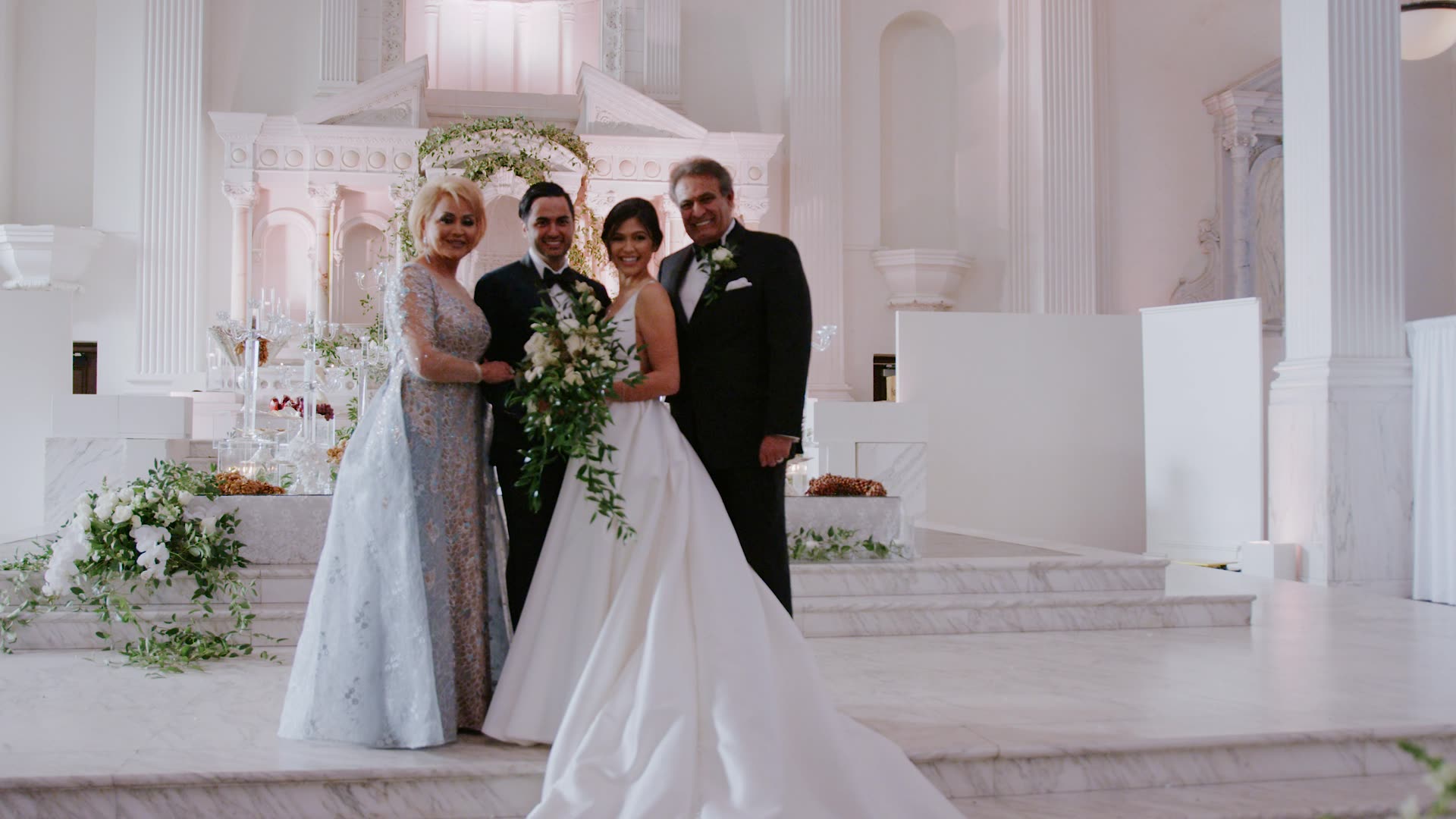 A family portrait inside the white sanctuary at Vibiana in downtown Los Angeles