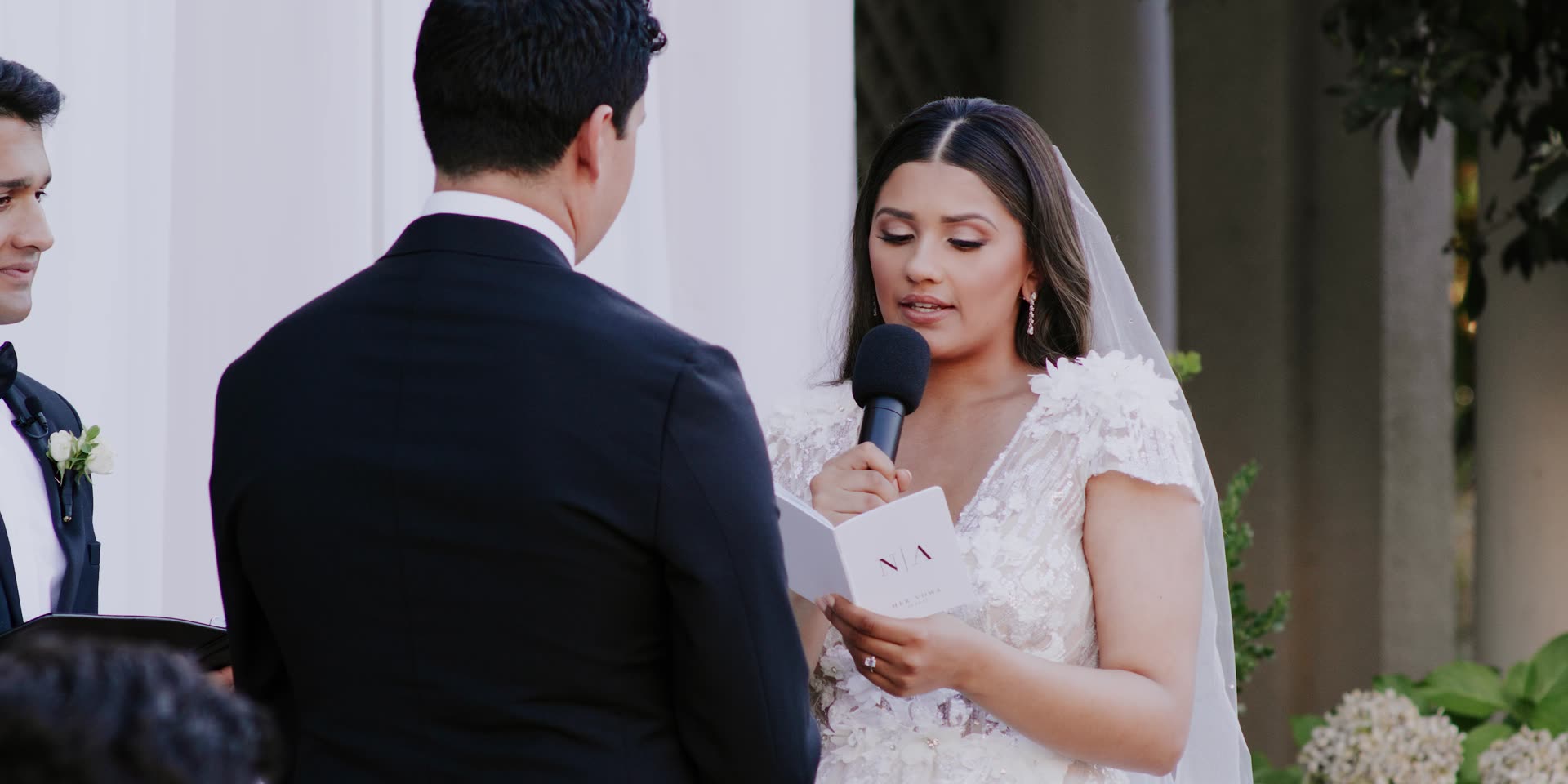 Antonio and Nika exchanging vows at Villa Montalvo