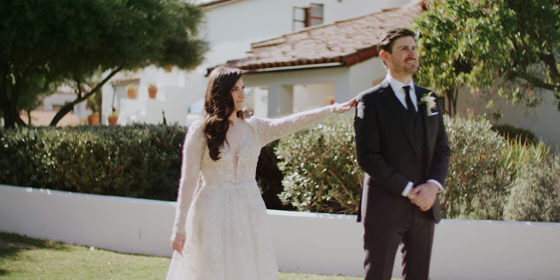 Chris and Jocelyn's first look on the lawn at Ojai Valley Inn