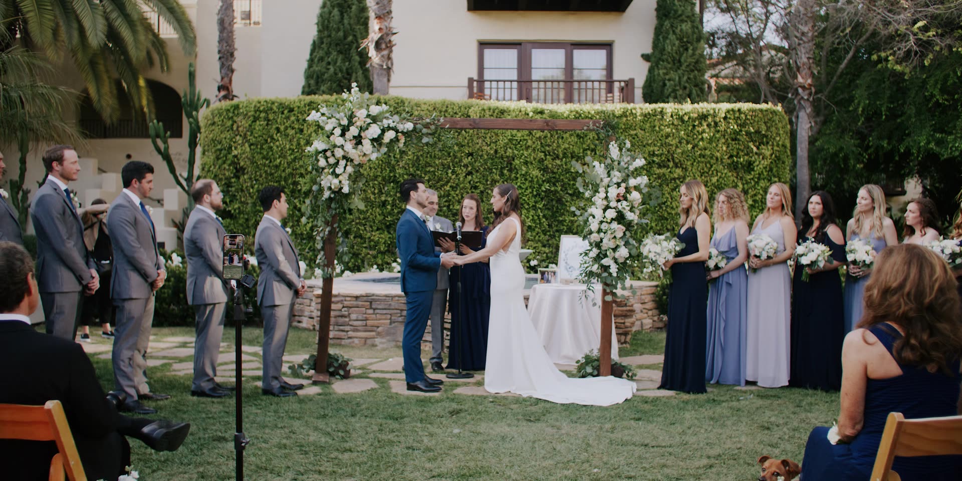 The ceremony on the hedged lawn at Estancia La Jolla
