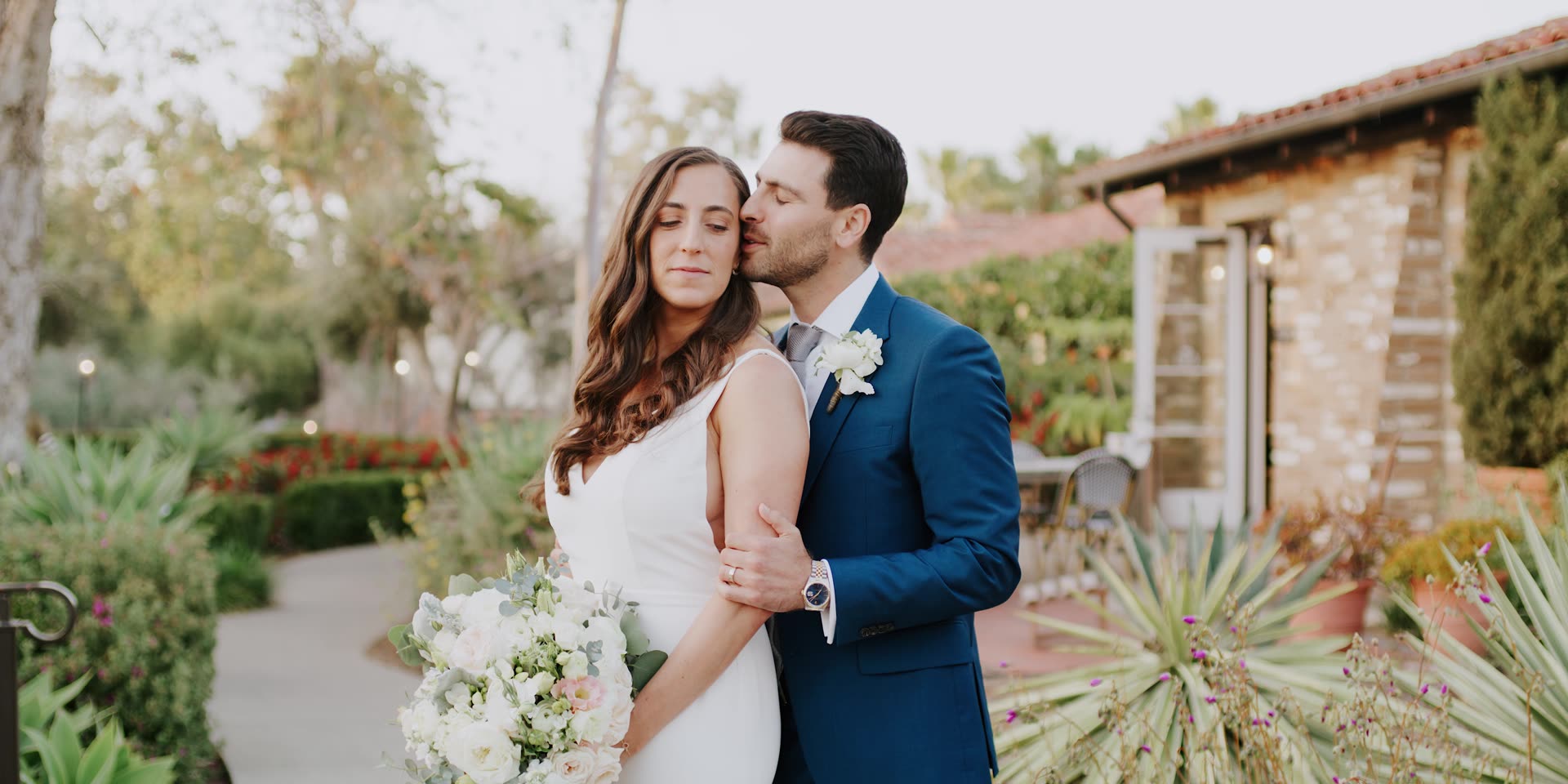 Coury and Niko together in the gardens at Estancia La Jolla