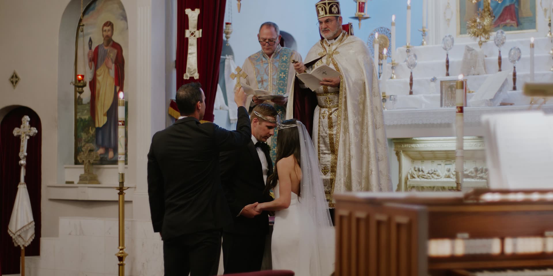 Donnie and Danae's Orthodox ceremony before the altar in Kingsburg