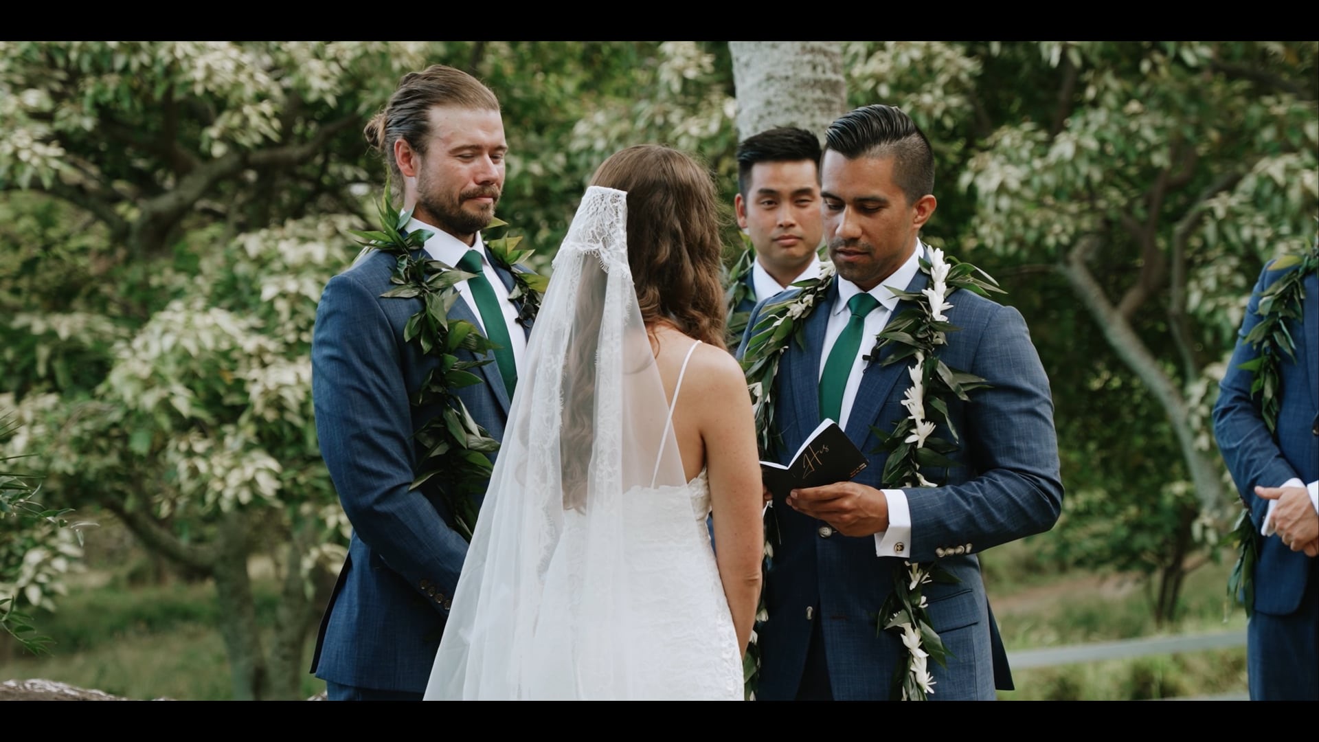 A wedding film still from Paliku Gardens at Kualoa Ranch on Oahu