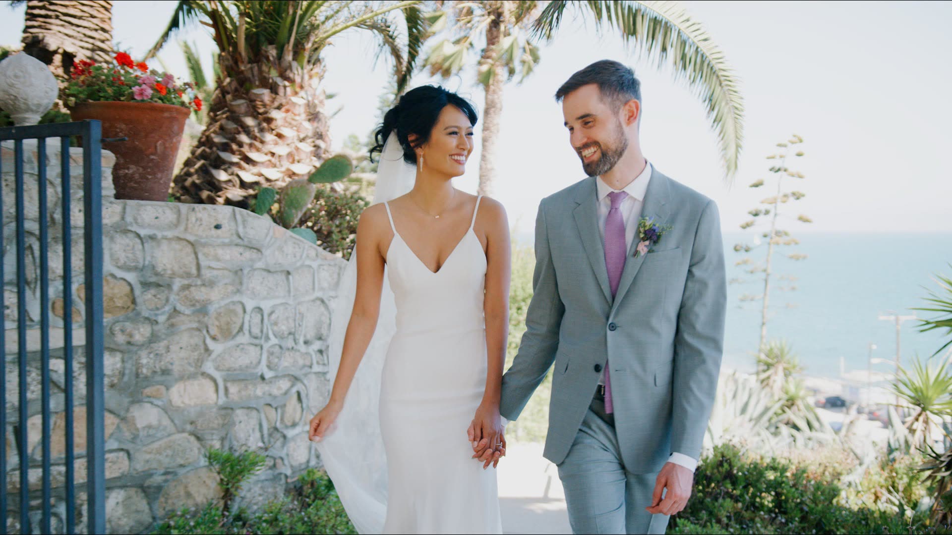 A wedding film still at Villa Francesca, Malibu