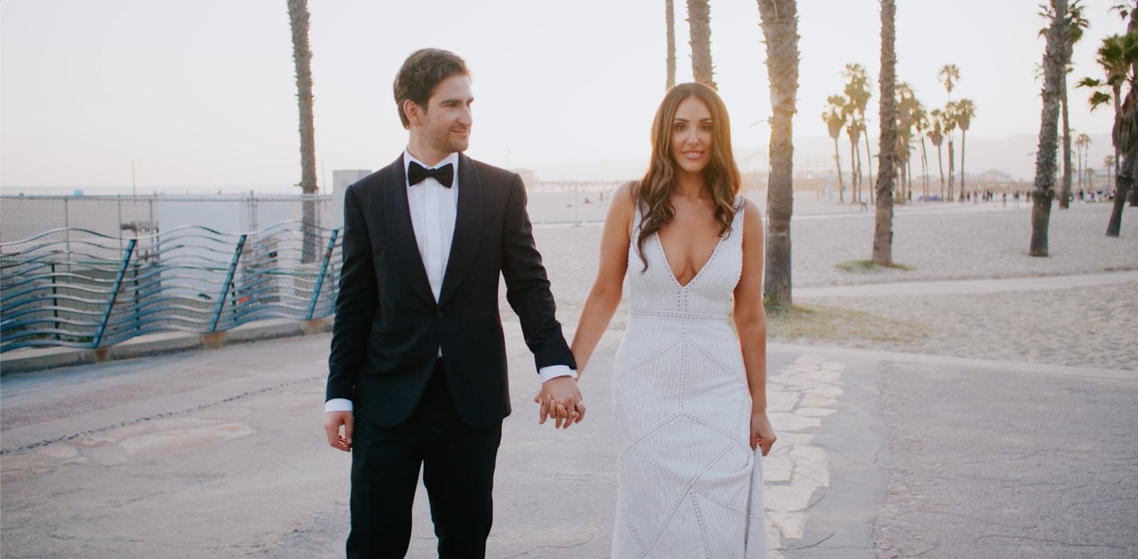 Jeremy and Lauren beneath their chuppah on the sand at Casa Del Mar