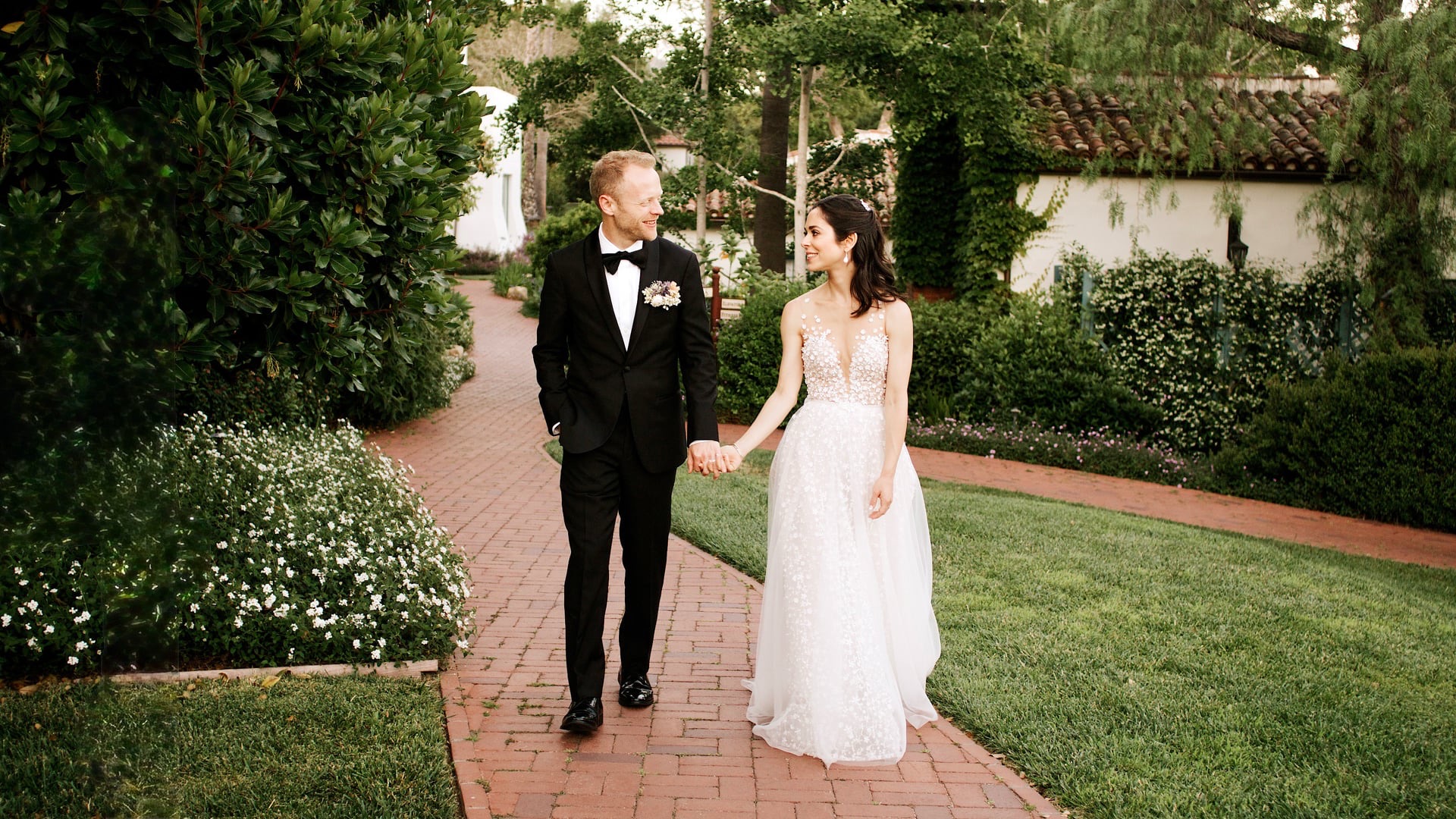 A wedding film still at Belmond El Encanto, Santa Barbara