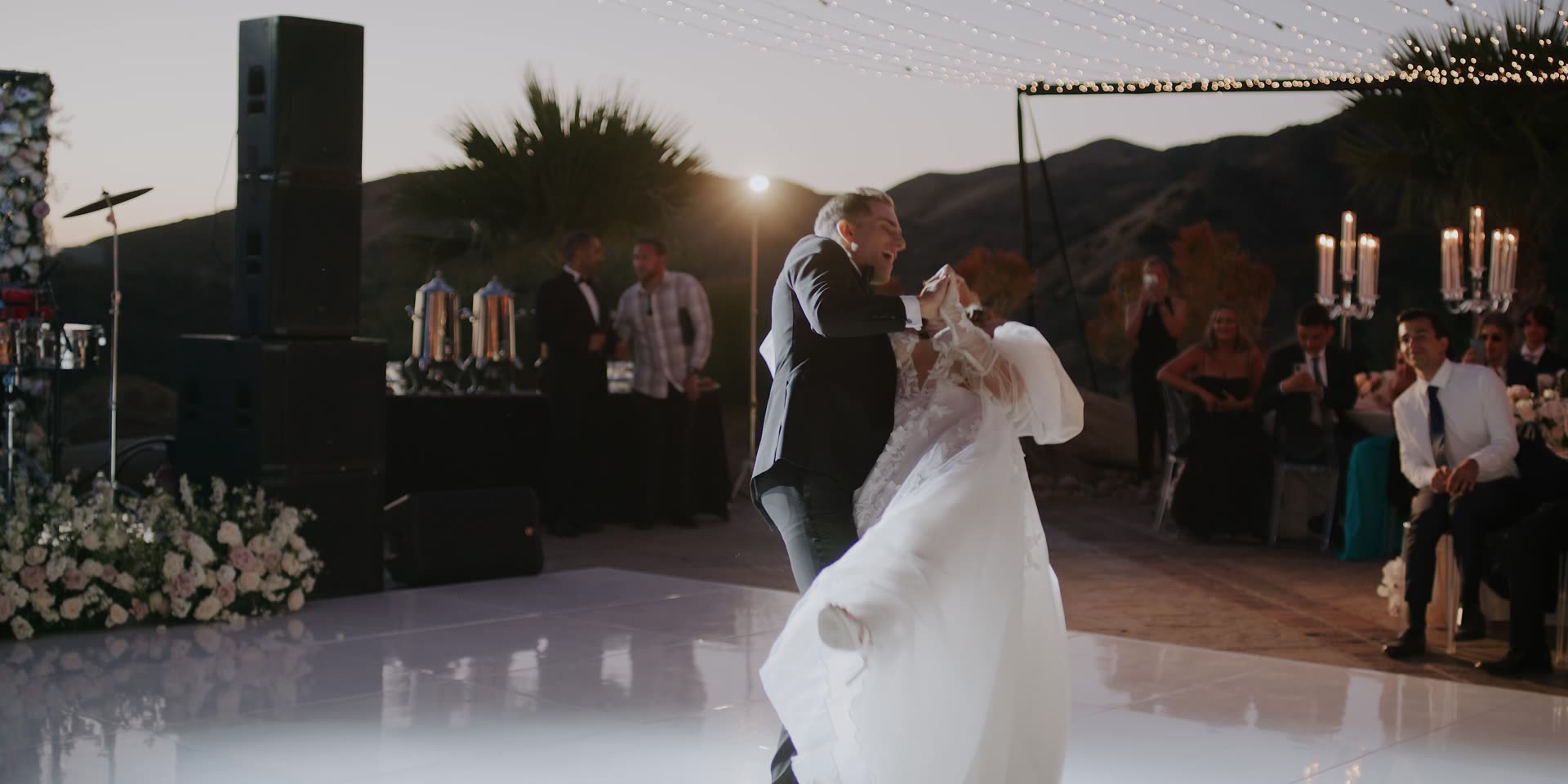 Faraz and Nassim's first dance at dusk at Hummingbird Nest Ranch