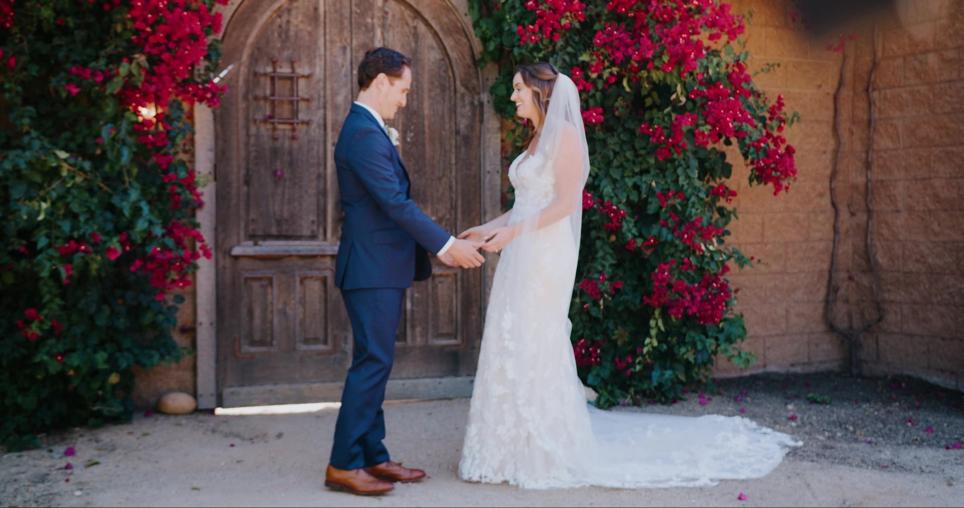 Hudson and Tiffany's first look at the bougainvillea-covered doorway.