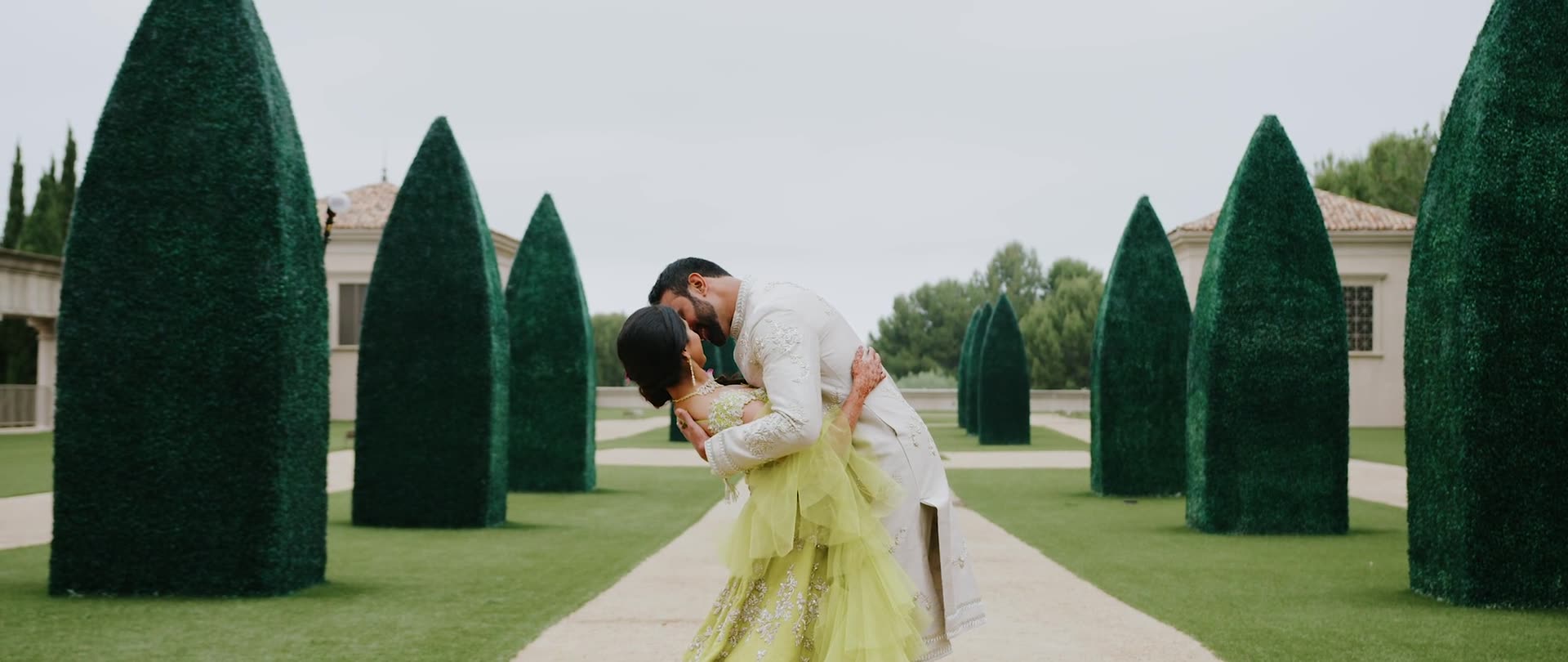 Rahul and Prianka together on the topiary-lined lawn at The Resort at Pelican Hill