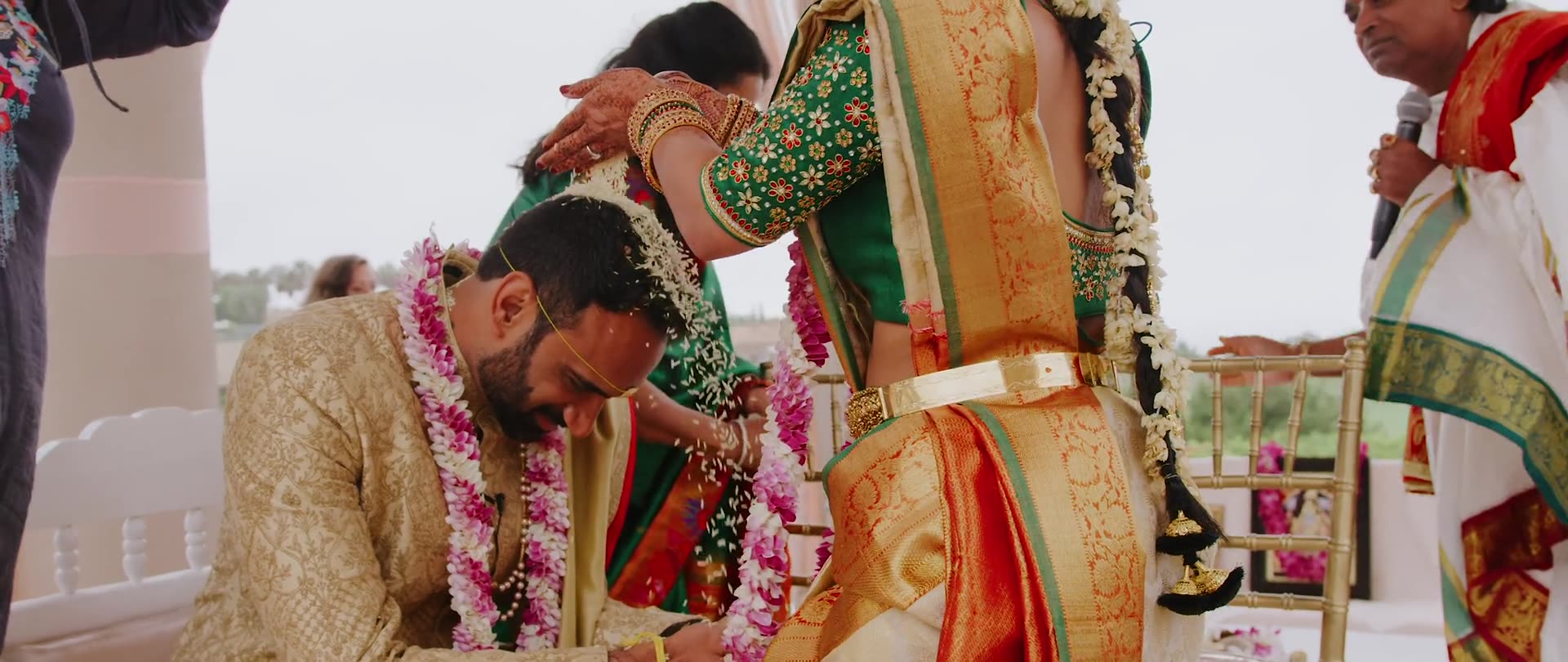 The garland exchange at the mandap at Pelican Hill