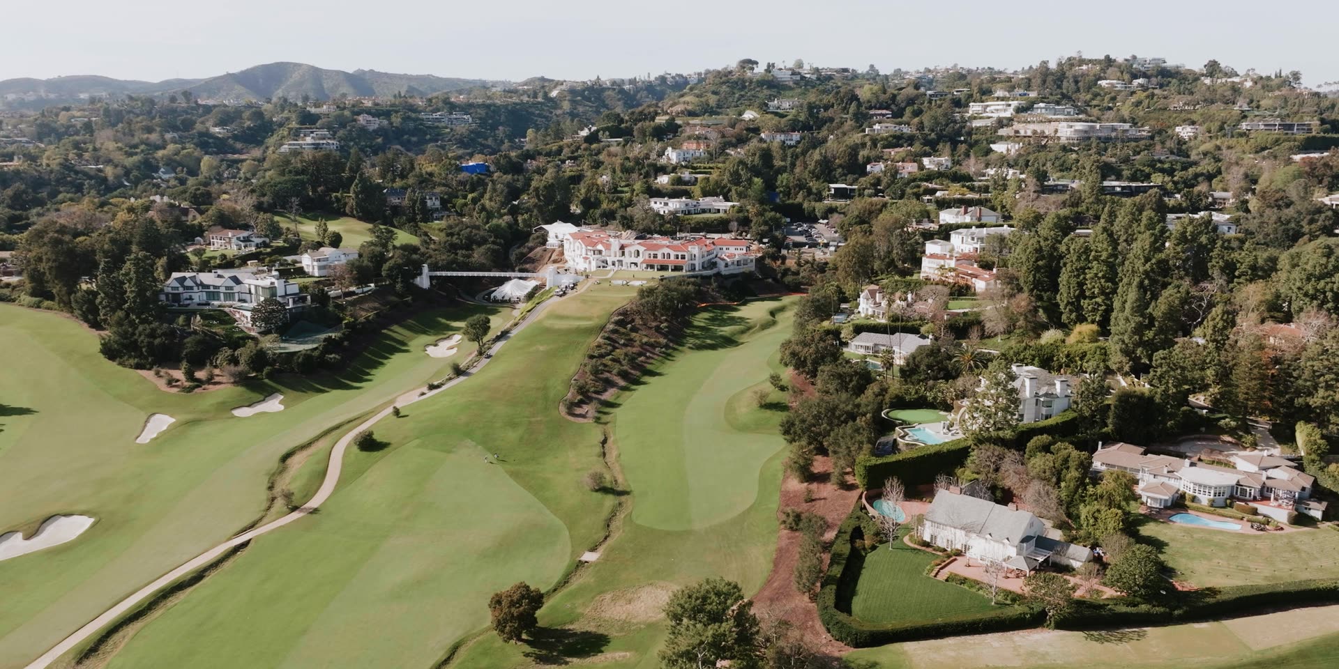 The fairways and canyon homes seen from above at Bel-Air Country Club