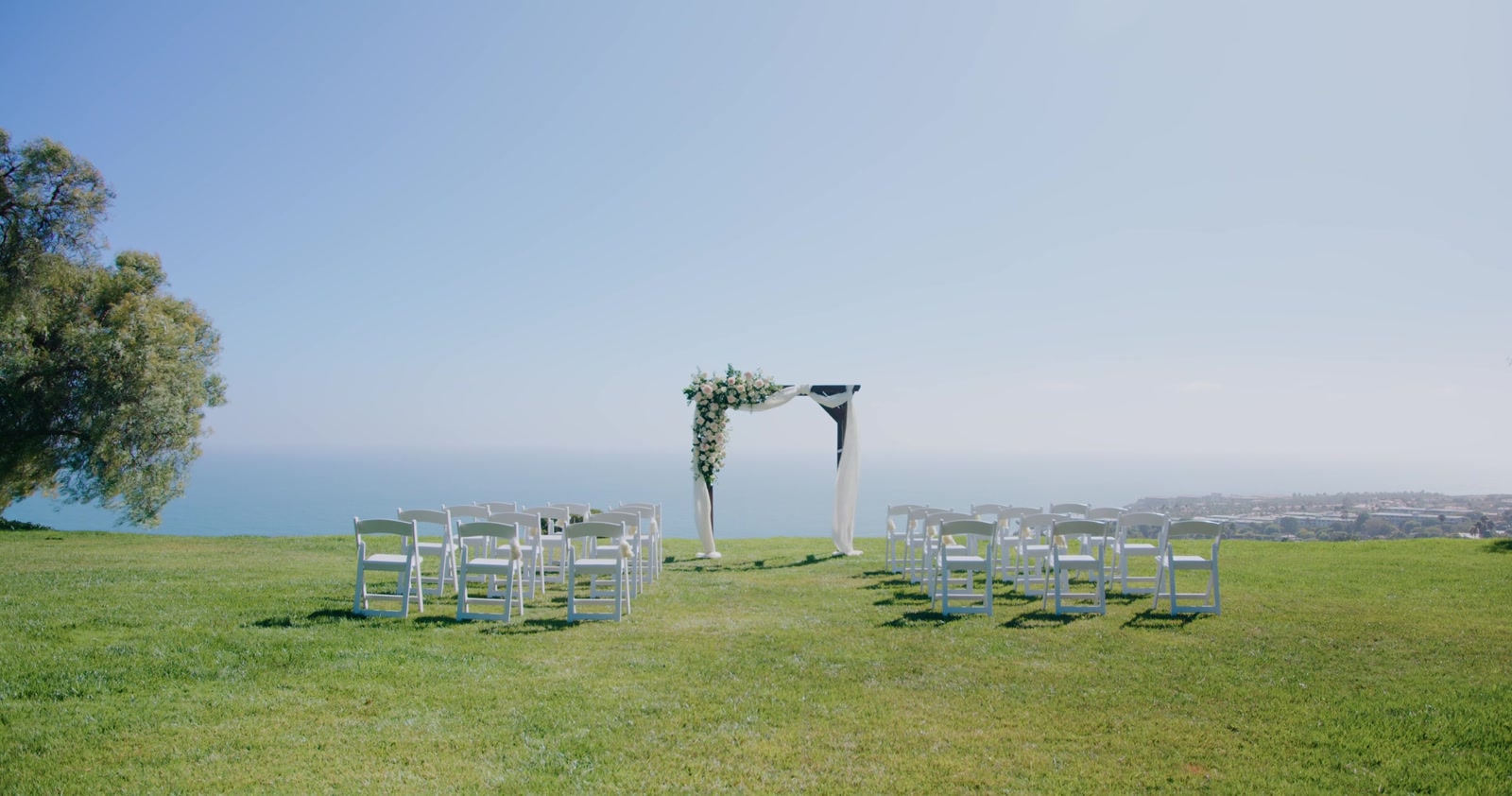 A still from Hudson & Tiffany's wedding film at Catalina View Gardens
