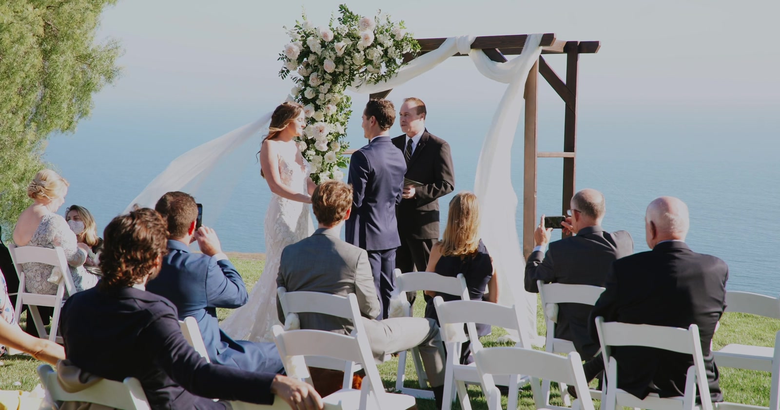 A still from Hudson & Tiffany's wedding film at Catalina View Gardens